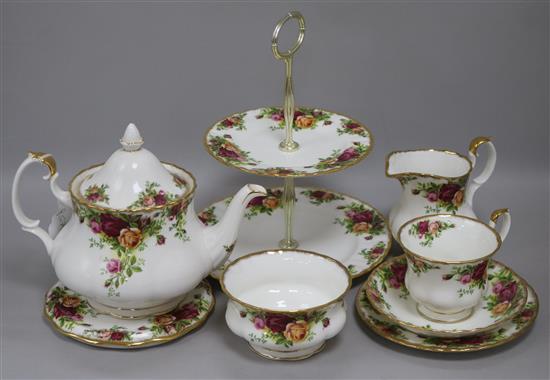 A Royal Albert Old Country Roses teaset and cake stand